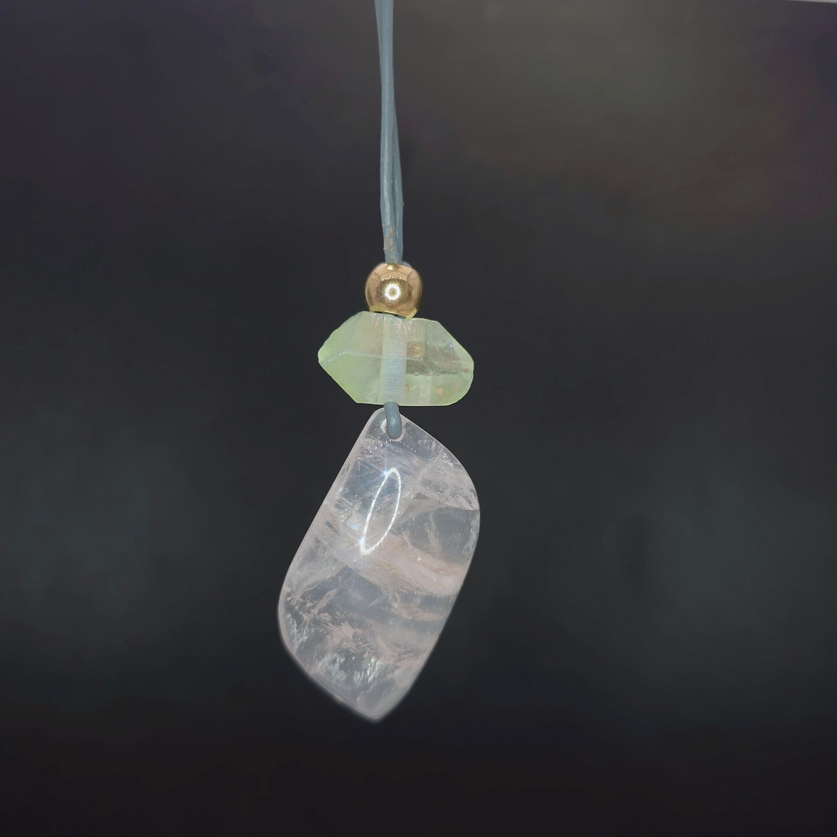 Rose quartz leaf necklace, aura green clear quartz pendant, crystal healing energy jewelry Chunky Geometric quartz adjustable leather 30 in