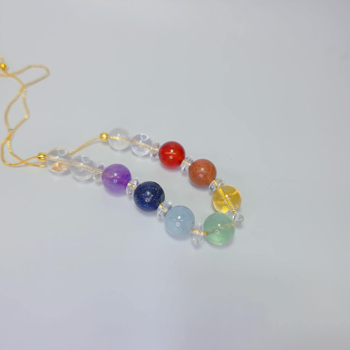 7 Chakra Necklace Real Natural Gemstone Chunky Crystal Jewelry for Healing, Spiritual Yoga Birthstone Gift, Adjustable Gold Chain statement