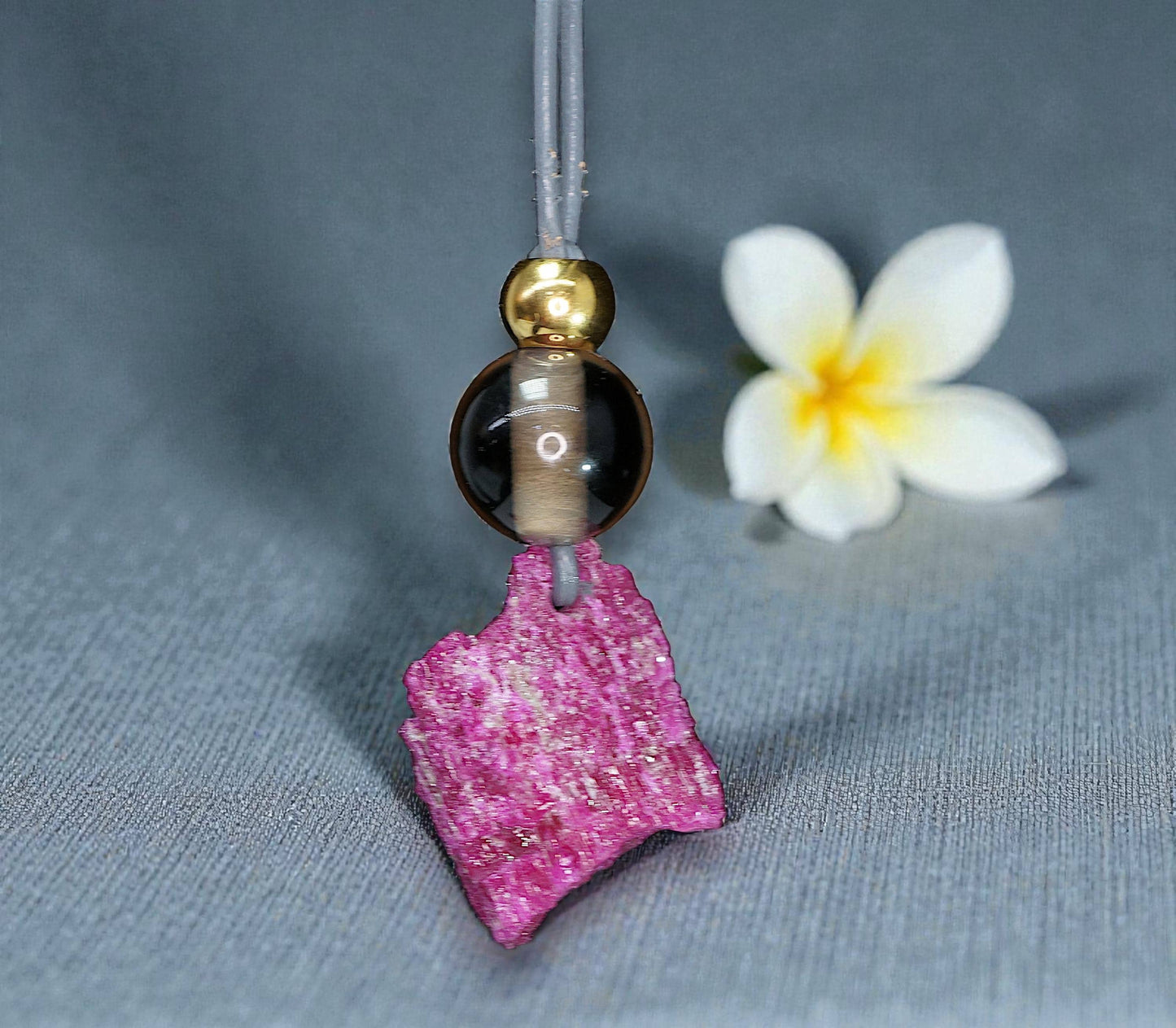 Chunky Raw Ruby Necklace, Geometric Smoky Quartz Pendant, Natural Rough Stone Jewelry, Adjustable Leather Cord Gift for Her #2585