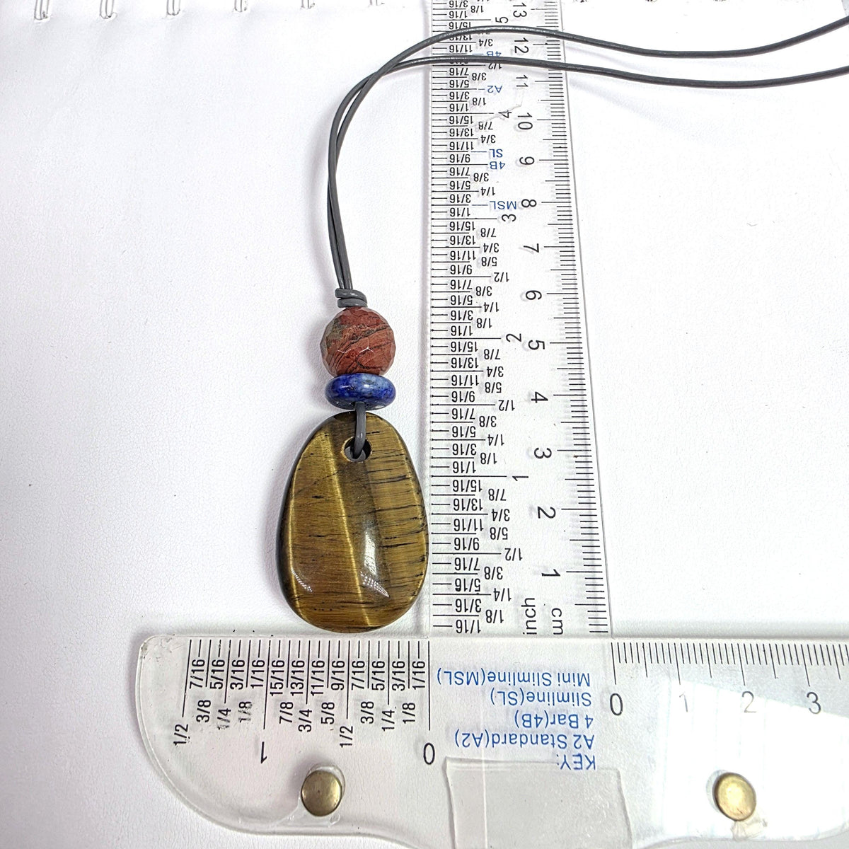 Chunky Tigers Eye Necklace with Lapis Lazuli Red Jasper Pendant Boho Stone Jewelry Adjustable Real Leather cord Tiger's eye Protective Stone