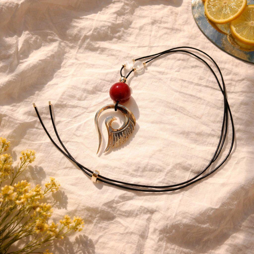 Shell & Red Agate Spiral Pendant Necklace, Mother of Pearl Wing Jewelry, Adjustable Cord up to 24", Unique Spiritual Gift