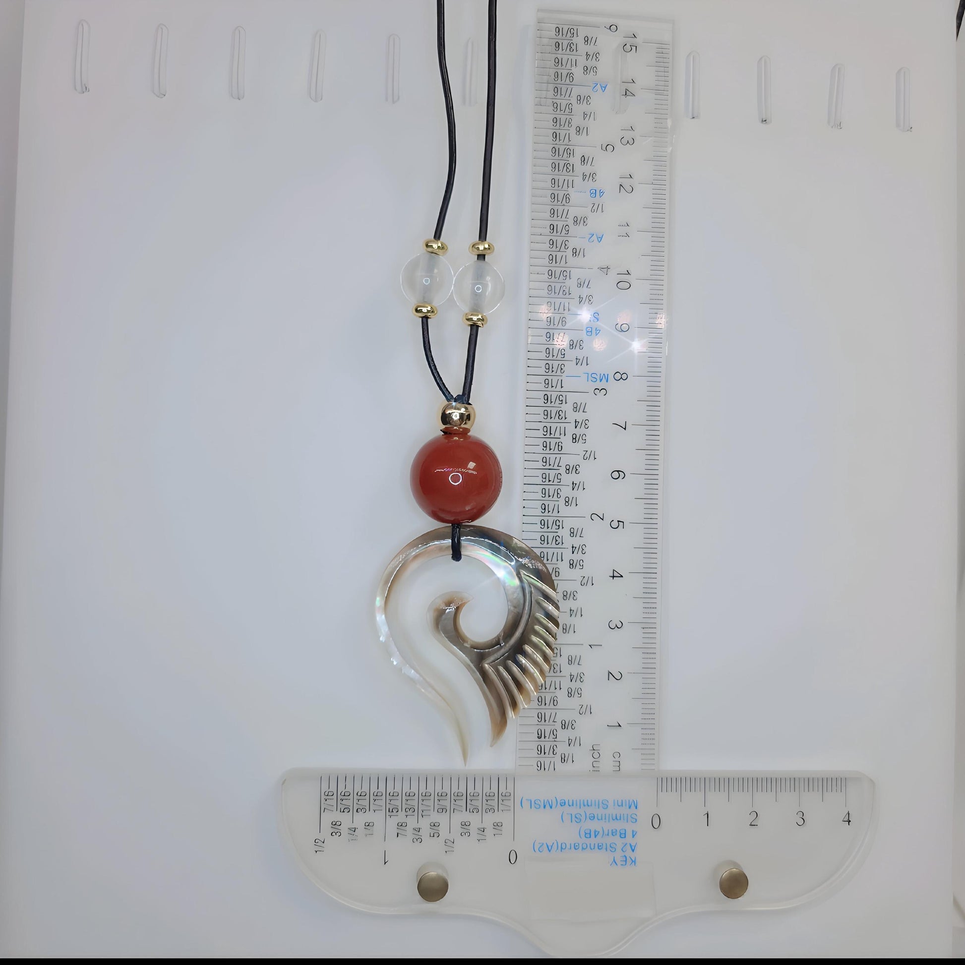 Shell & Red Agate Spiral Pendant Necklace, Mother of Pearl Wing Jewelry, Adjustable Cord up to 24", Unique Spiritual Gift