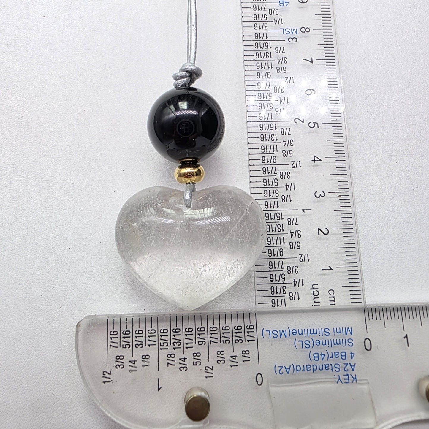 Large Clear Quartz Heart Pendant Necklace, Natural Black Agate Bead Leather Cord, Chunky Crystal Jewelry, Protection Amulet Gift