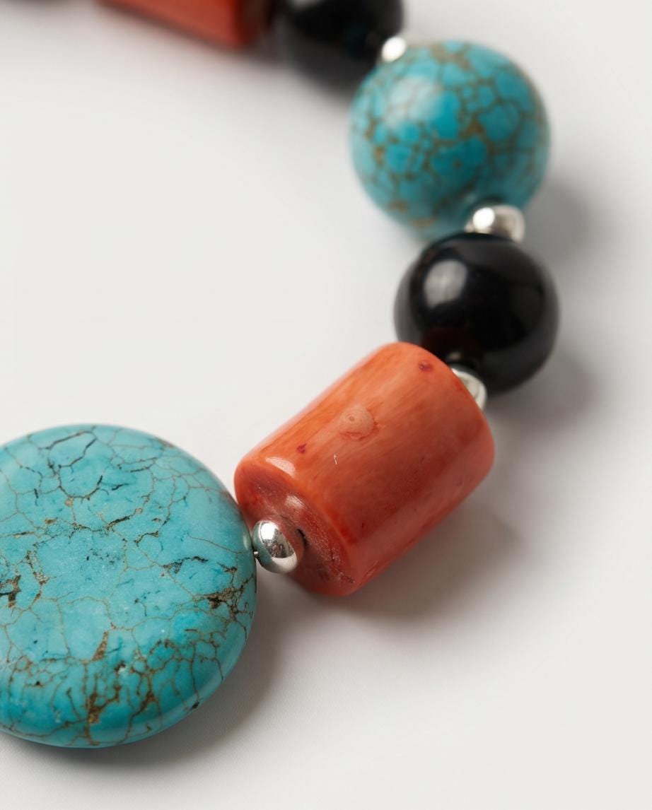 Chunky Turquoise Coral Lapis Lazuli Necklace, Tibetan Style Gemstone Statement Necklace, Bold Geometric Southwestern Choker For women
