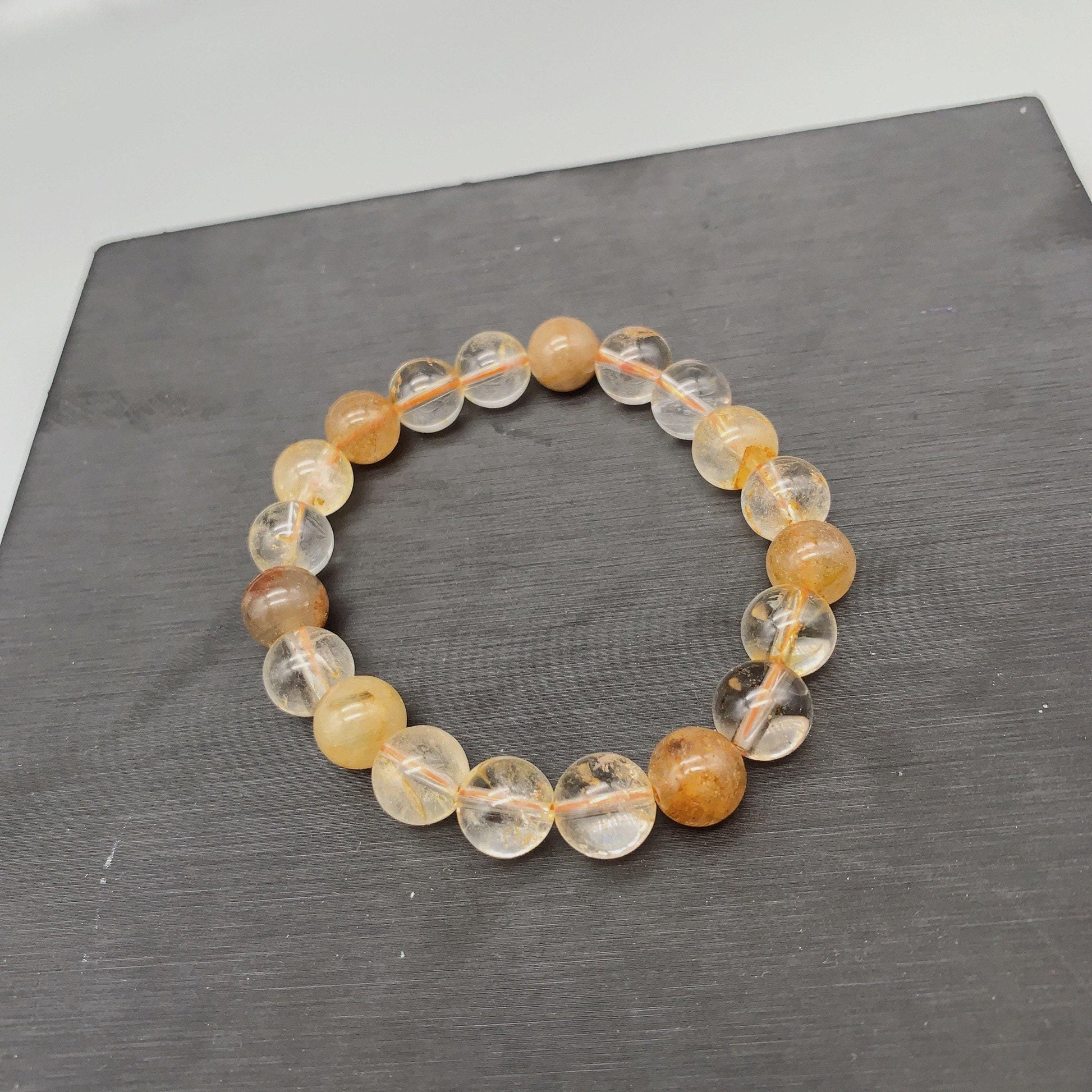 Golden hair Clear Quartz Bracelet Rutilated Clear Citrine bangle crystal healing Jewelry chunky stone jewelry #2102