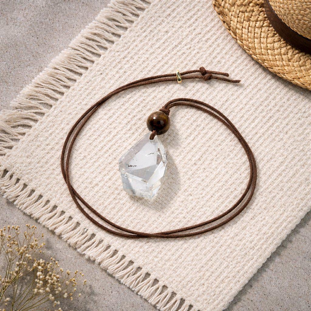 Large Chunky Raw Clear Quartz Necklace Faceted Himalaya Crystal Point Pendant Tiges Eye Jewelry Men Necklace Crysta Yoge Reiki Healing Gift