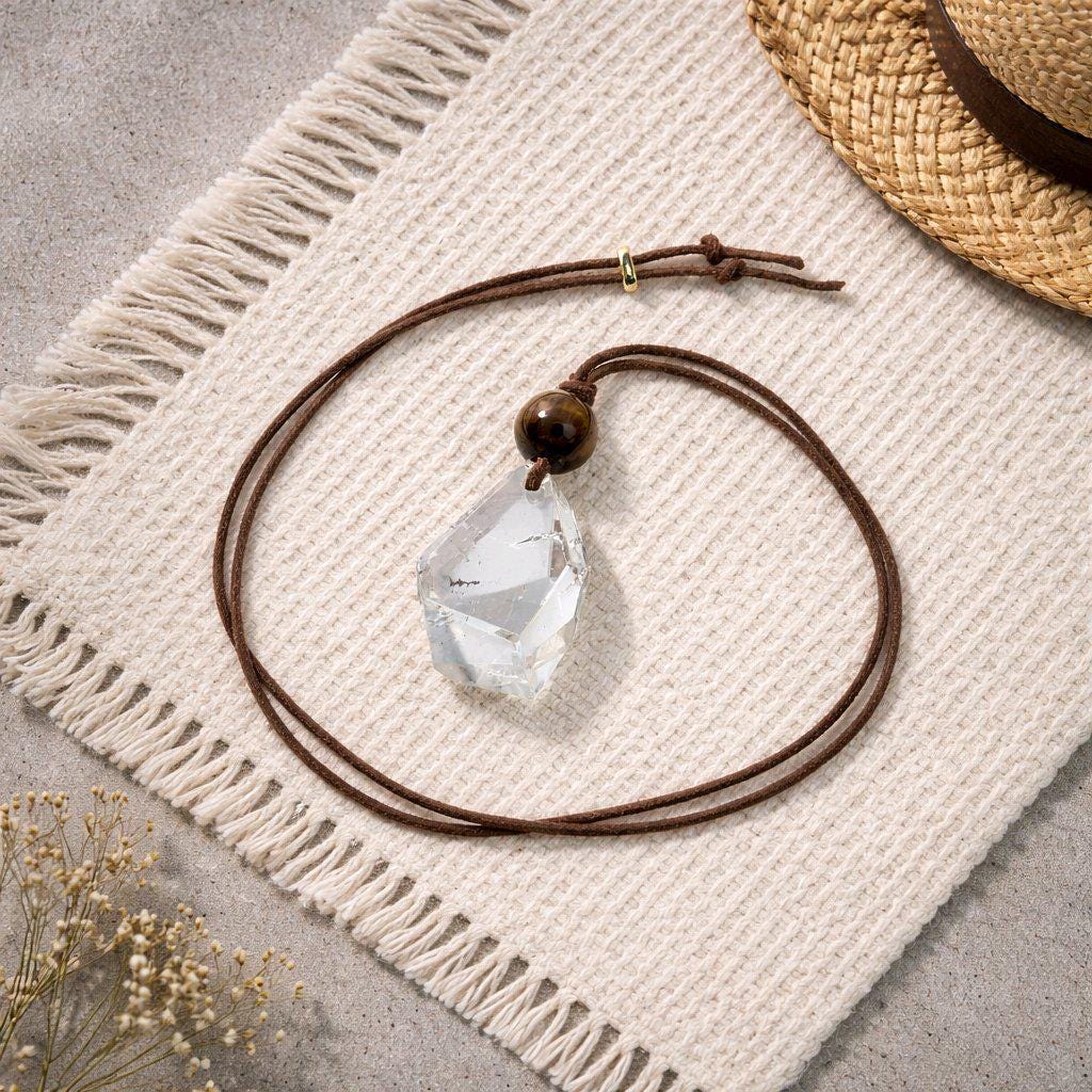 Large Chunky Raw Clear Quartz Necklace Faceted Himalaya Crystal Point Pendant Tiges Eye Jewelry Men Necklace Crysta Yoge Reiki Healing Gift