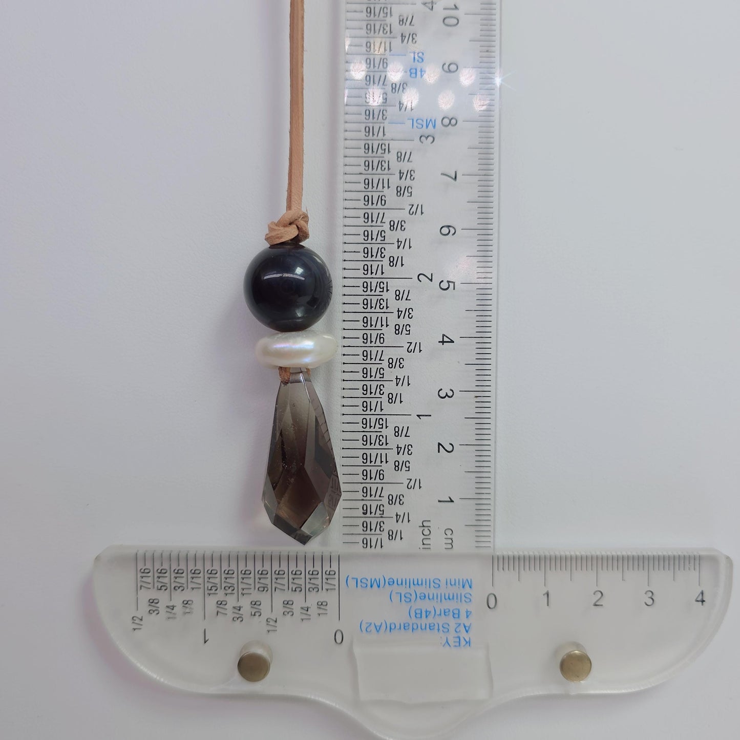 Chunky Natural Smoky Quartz Pendant, Genuine Pearl Black Obsidian Necklace, Spiritual Healing Jewelry, Adjustable leather up to 30 inches.