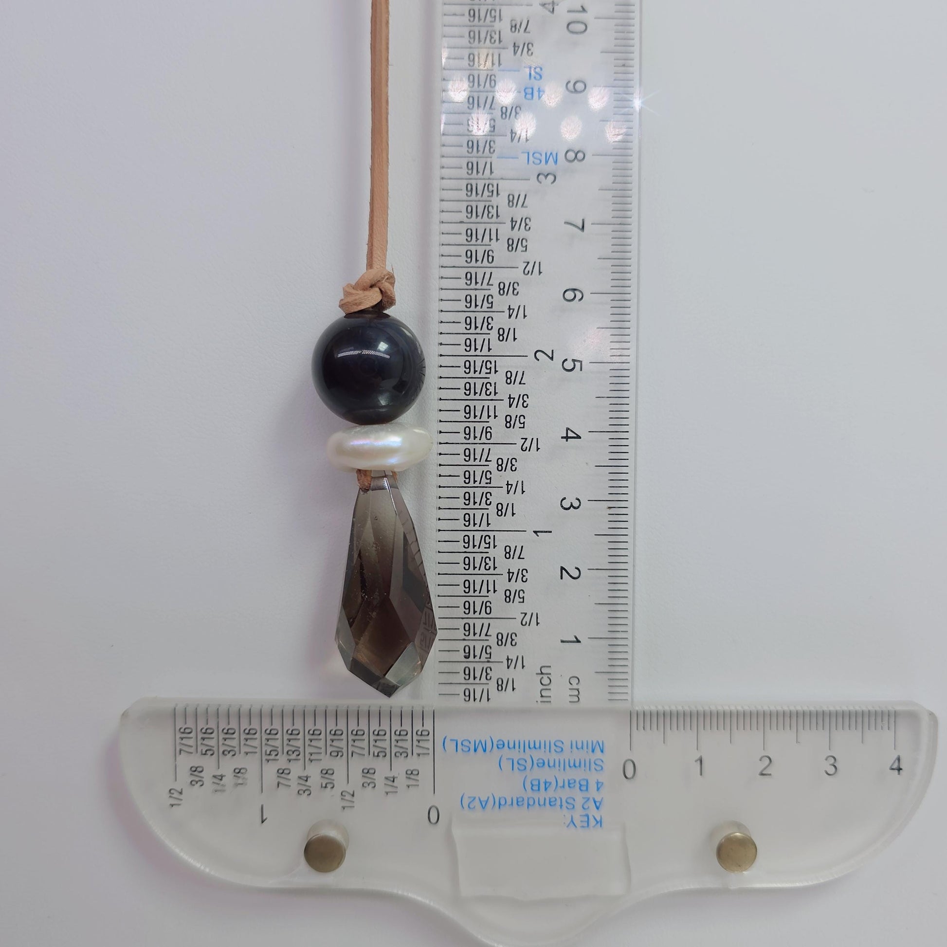 Chunky Natural Smoky Quartz Pendant, Genuine Pearl Black Obsidian Necklace, Spiritual Healing Jewelry, Adjustable leather up to 30 inches.