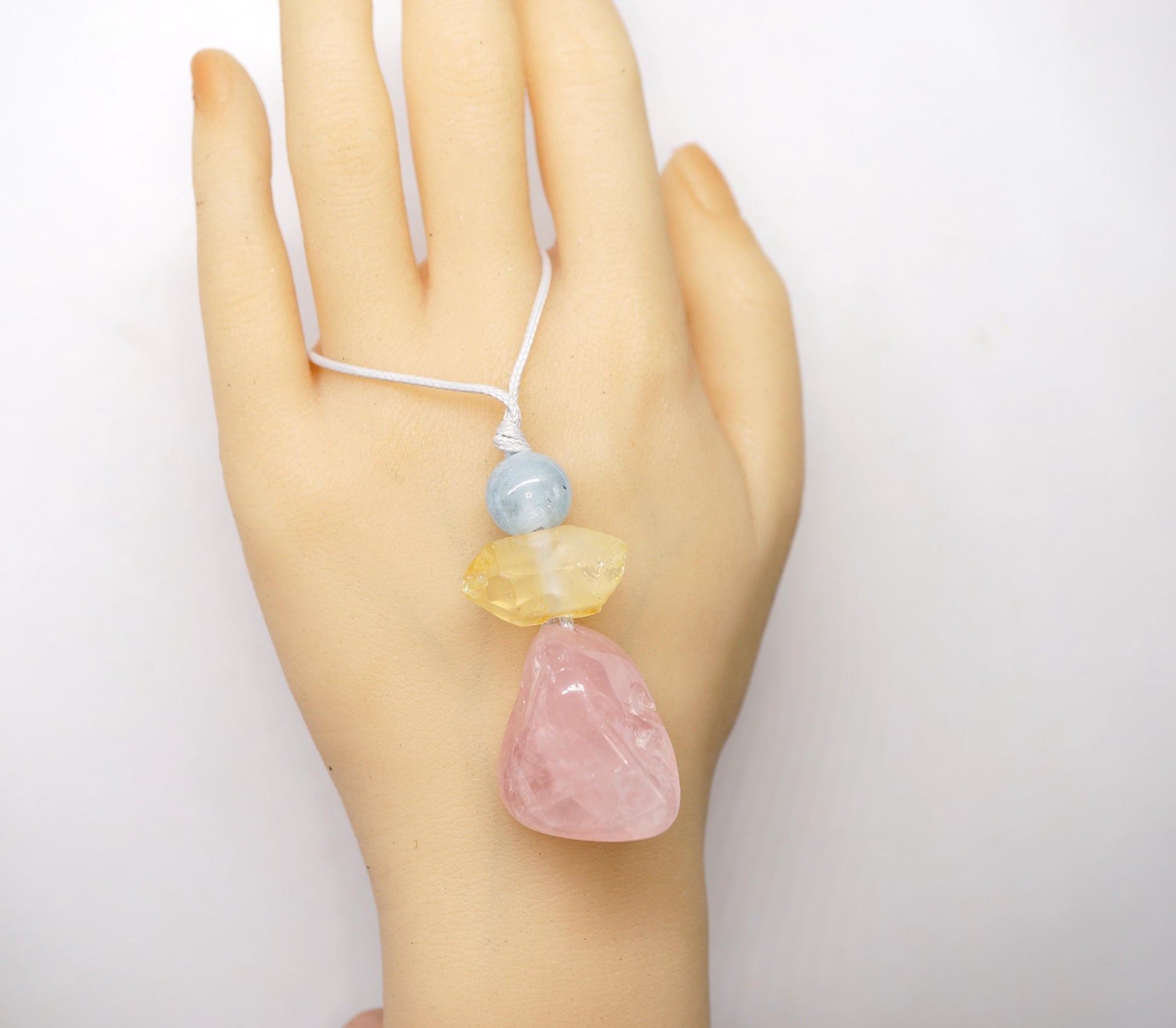 Rose Quartz Aquamarine Necklace, Natural Pink Crystal Chunky Pendant, Chunky Zen Gold Aura Accents, Adjustable Cord, Heart Energy #2069