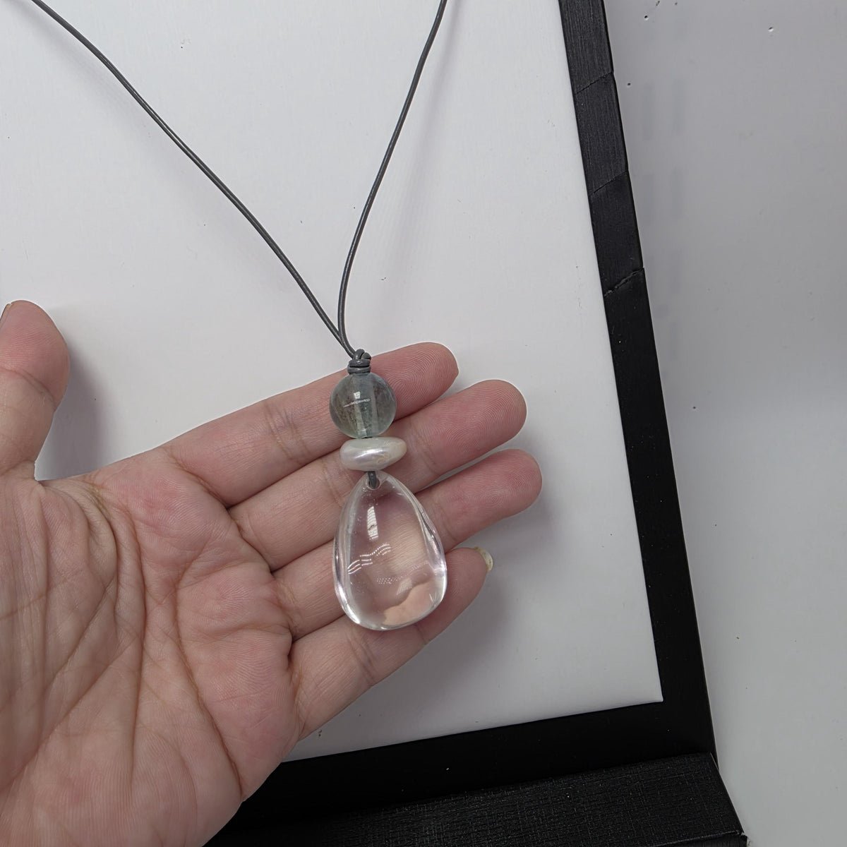 Clear Quartz Necklace, Raw Natural Baroque Pearl Pendant ,Green Fluorite Jewelry ,Boho Spiritual Crystal Healing Chunky Stone Spiritual Gift
