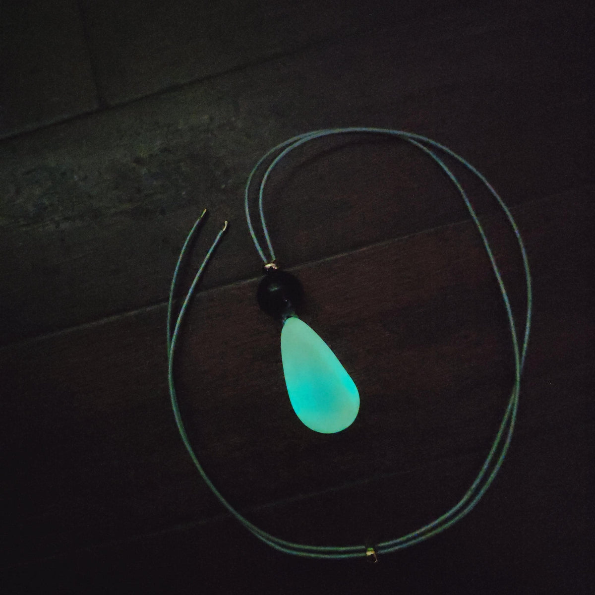 Real Glow in the Dark Gemstone Necklace with Black Obsidian, Genuine Leather Cord, Adjustable Up to 30", Luminous Chunky Stone Jewelry