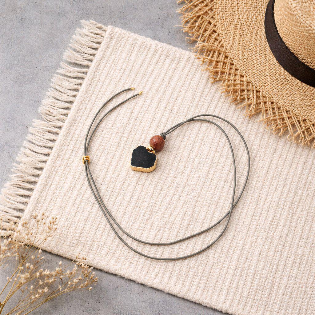 Black tourmaline Necklace, Chunky Stone Heart Pendant, Red Jasper Protective Gemstones Crystal riki healing, Raw Stone Spiritual Gift