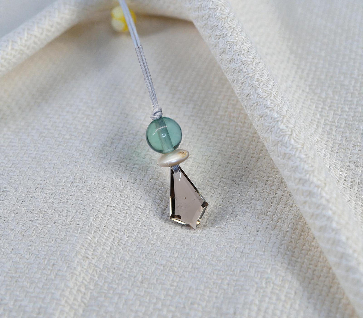 Smoky Quartz Green Fluorite Necklace - Crystal Point Pendant - Natural Pearl Accents - 30" Adjustable Leather - Chunky Healing #2076