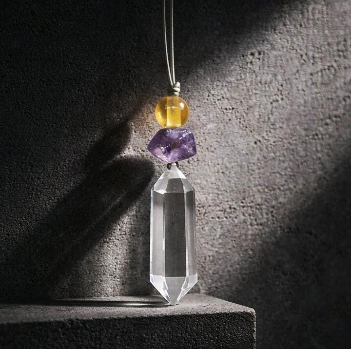 Natural Clear Quartz Amethyst Citrine Necklace, Raw Crystal Point Pendant, Adjustable Leather Chunky Healing Jewelry, Gift for Him #2089