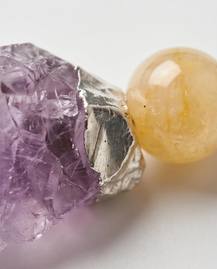 Amethyst Necklace Chunky Natural Raw Amethyst Pendant Leather Cord Yellow Agate February Birthstone Crystal Healing Yoga Jewelry
