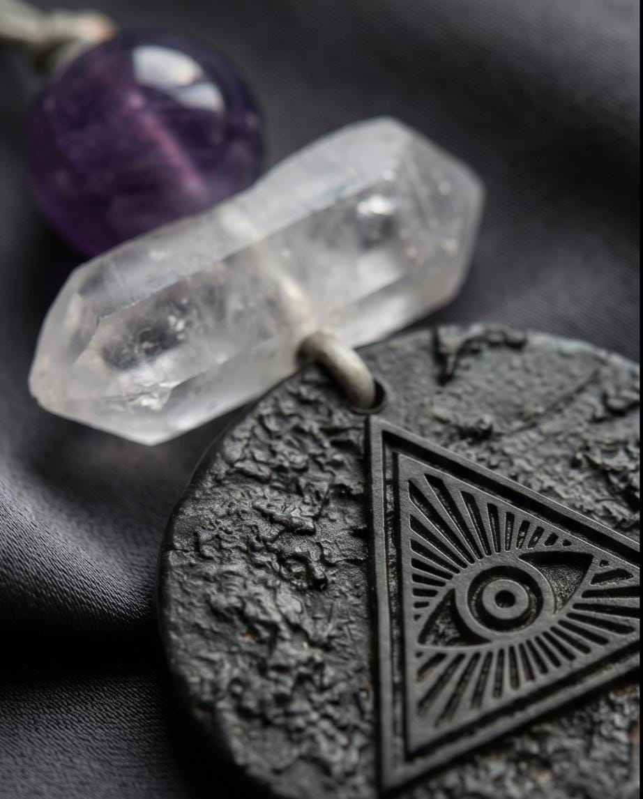 EMF Protection Graphene Necklace Third Eye Pendant Clear Quartz Amethyst Anti Radiation Jewelry Adjustable Leather 30 inch , Chunky Stone