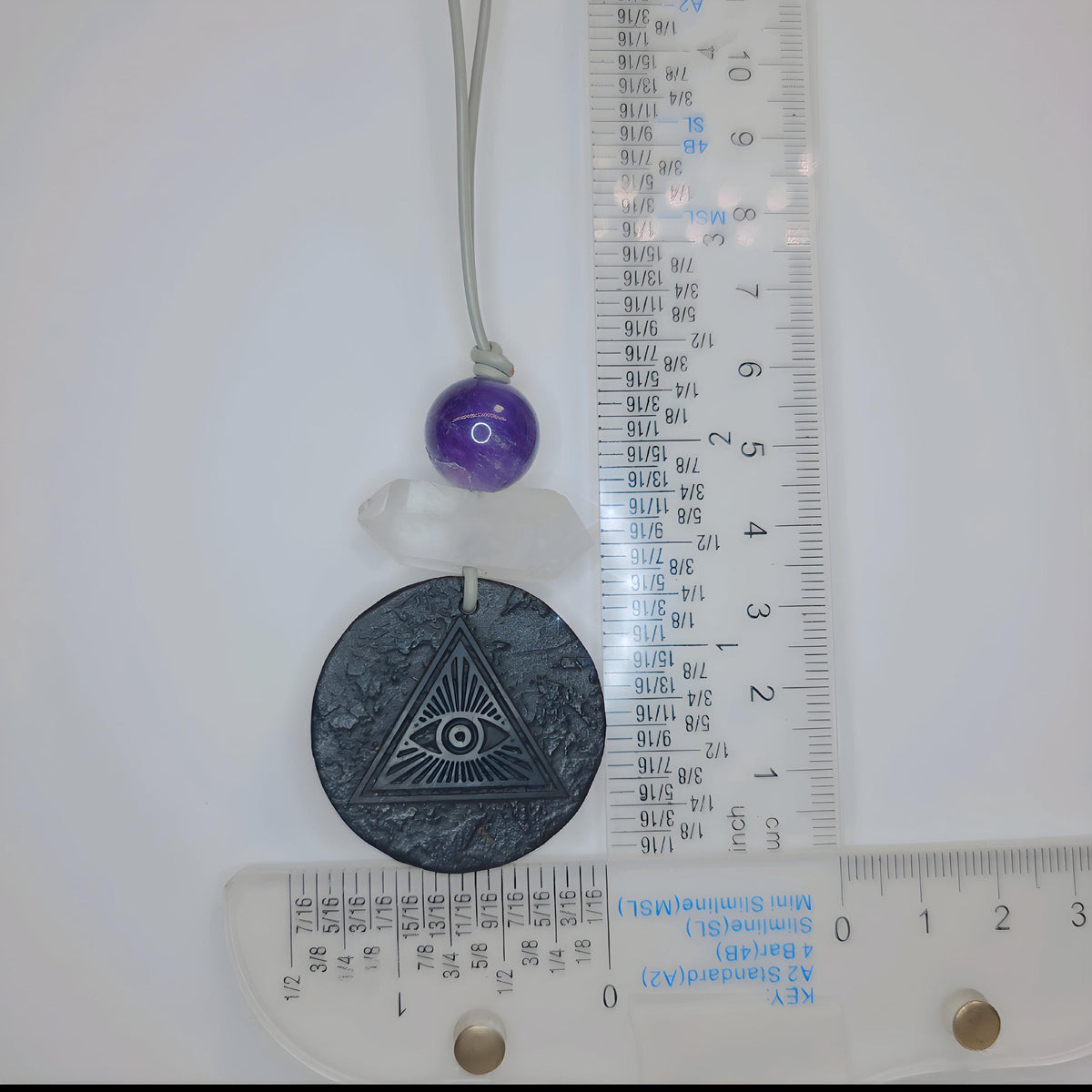 EMF Protection Graphene Necklace Third Eye Pendant Clear Quartz Amethyst Anti Radiation Jewelry Adjustable Leather 30 inch , Chunky Stone