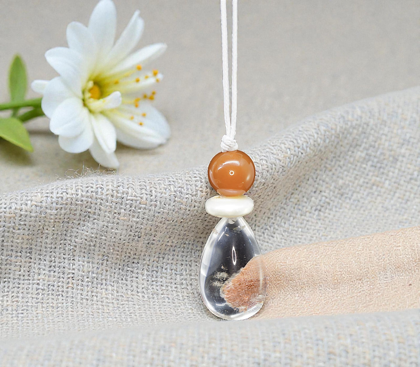 Red Phantom Quartz & Carnelian Necklace, Natural Red Agate Chunky Pendant, Genuine Pearl, Adjustable Leather Cord, Energy Jewelry #2072