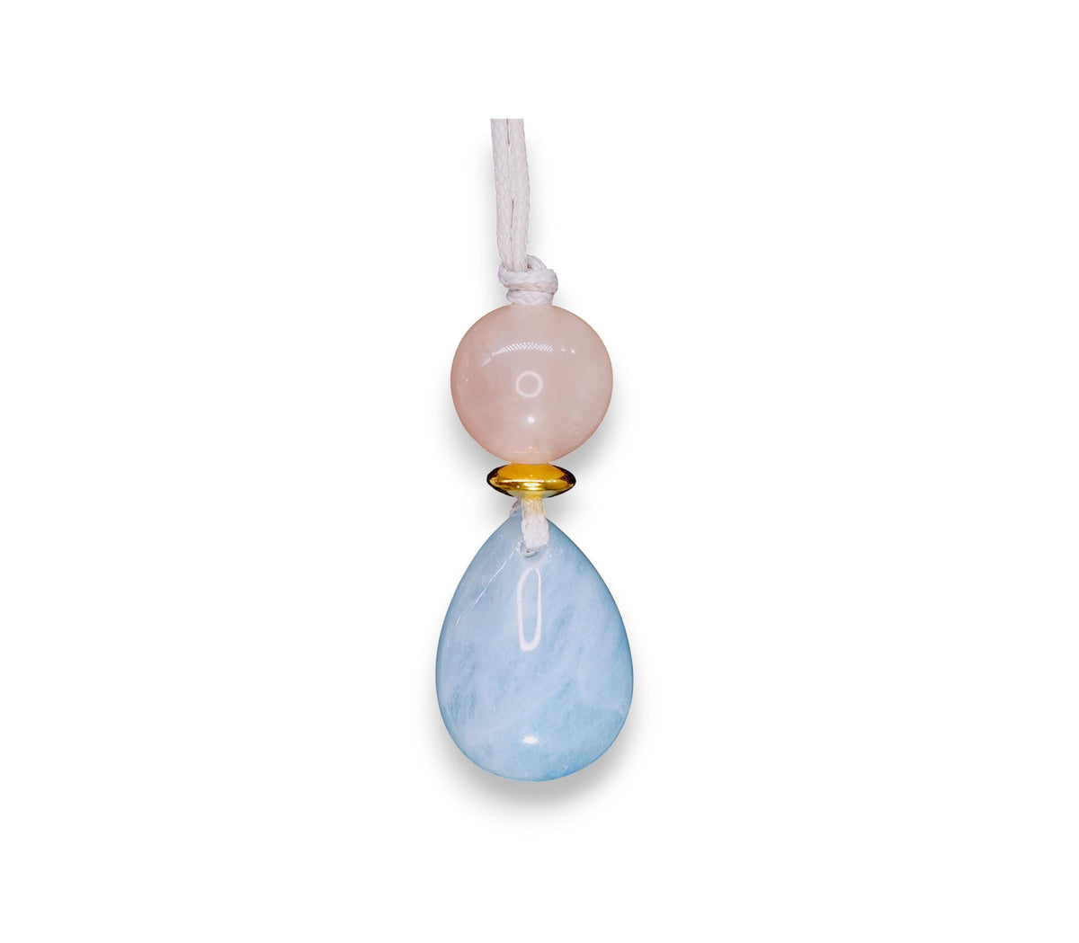 Natural Aquamarine Rose Quartz Necklace, Zen Geometric Crystal Pendant, Adjustable Gray Cord Boho Jewelry, Serenity & Love #2063