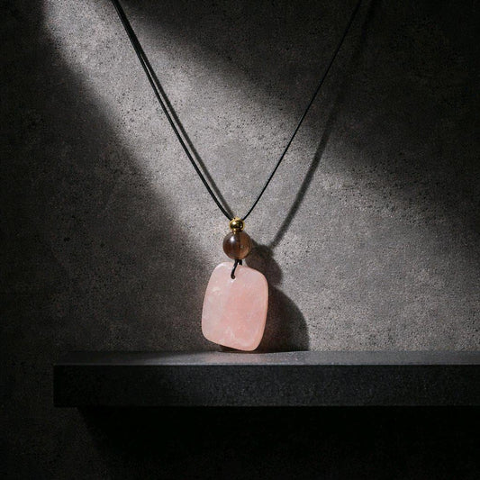 Large Raw Chunky Rose Quartz Necklace with Smoky Quartz Crystal healing jewelry, Genuine Leather Cord Adjustable up to 30 inches