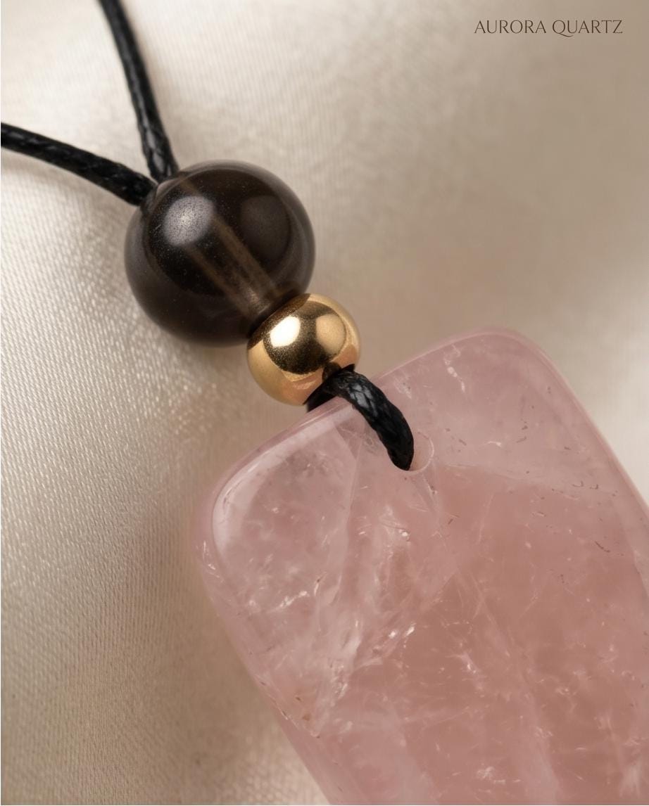 Large Raw Chunky Rose Quartz Necklace with Smoky Quartz Crystal healing jewelry, Genuine Leather Cord Adjustable up to 30 inches