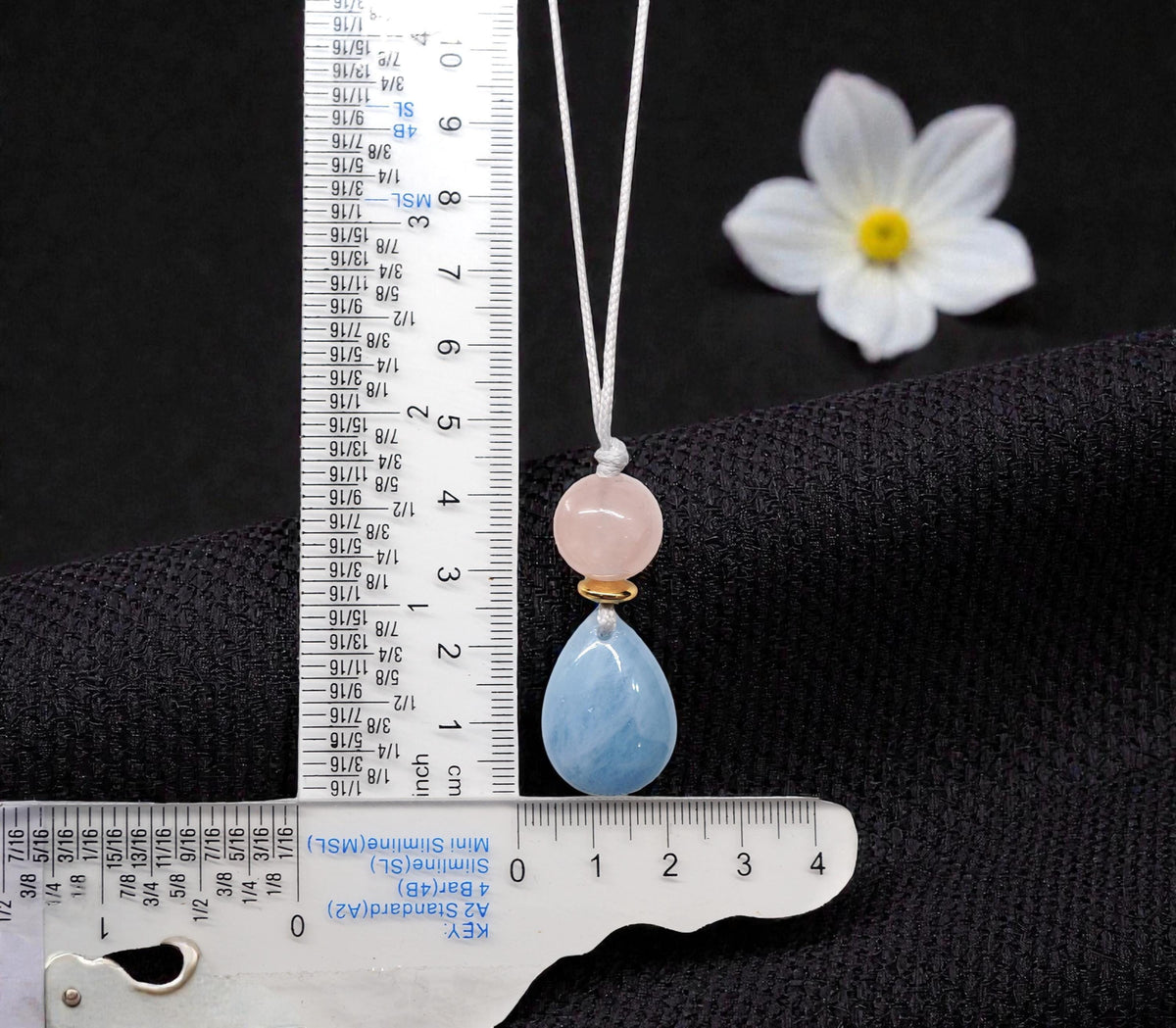 Natural Aquamarine Rose Quartz Necklace, Zen Geometric Crystal Pendant, Adjustable Gray Cord Boho Jewelry, Serenity & Love Chunk Stone Gift