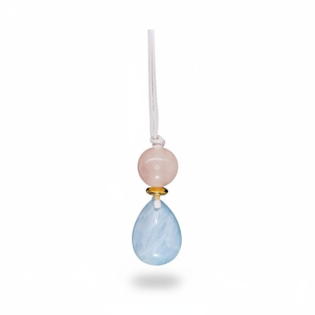 Natural Aquamarine Rose Quartz Necklace, Zen Geometric Crystal Pendant, Adjustable Gray Cord Boho Jewelry, Serenity & Love Chunk Stone Gift