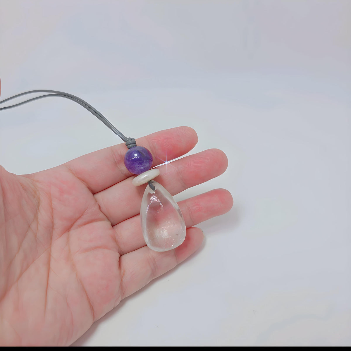 Clear Quartz Necklace, Baroque Pearl Jewelry, Natural Amethyst Pendant, Natural Chunky Stone Boho Gift, Genuine Leather cord Adjustable