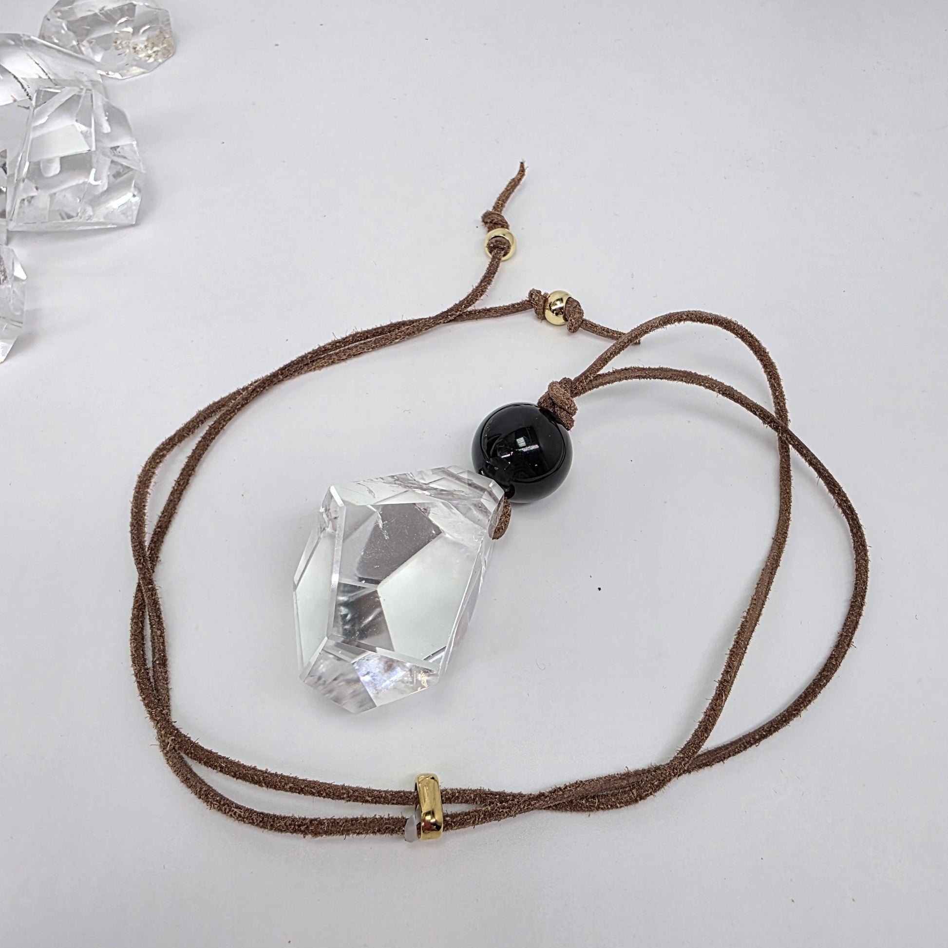 Clear Quartz Necklace Chunky Himalayan Crystal Freeform Geometry Clear Quartz Jewelry Black Agate For Man and Women Yoga Pendant