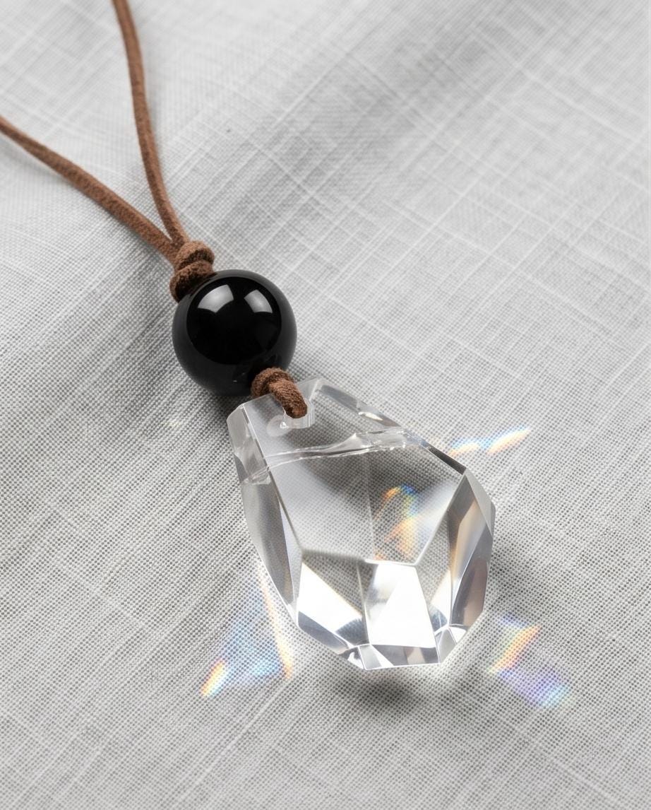 Clear Quartz Necklace Chunky Himalayan Crystal Freeform Geometry Clear Quartz Jewelry Black Agate For Man and Women Yoga Pendant