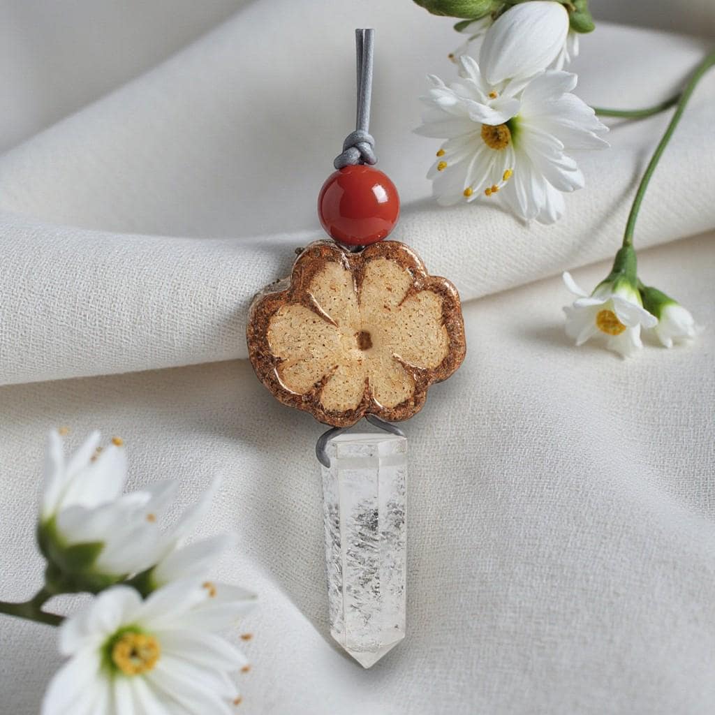 Ayahuasca Necklace, Geometric Clear Quartz Point Pendant, Unisex Sacred Plant Jewelry, Adjustable Leather Spiritual Gift