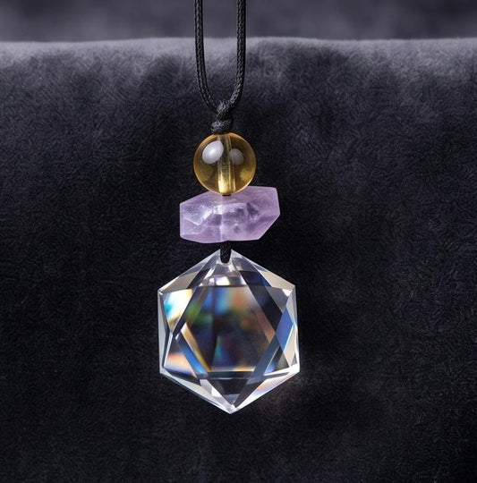Natural Clear Quartz Hexagram Necklace, Star of David Pendant, Amethyst Citrine Healing Jewelry, Adjustable Cord Chunky Crystal quartz #2093