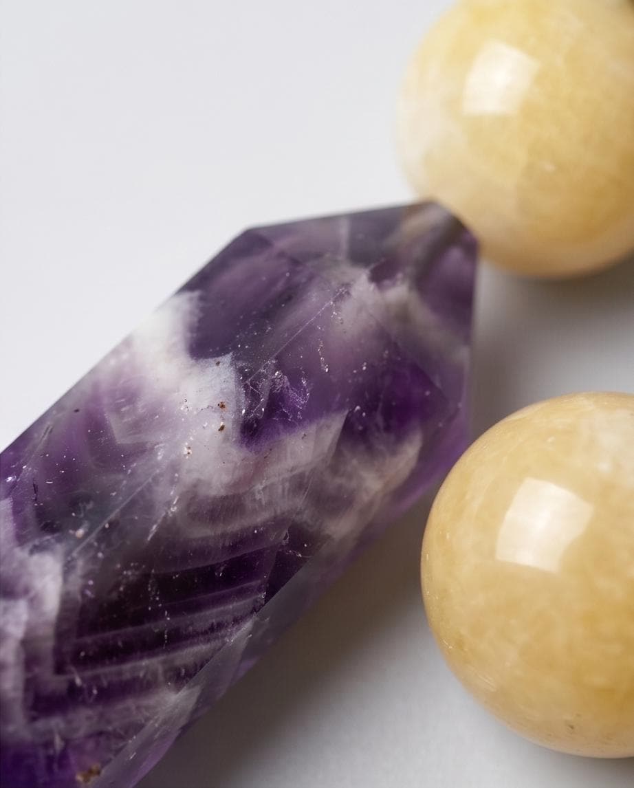 Geometric Chevron Amethyst Crystal Point Necklace, Chunky Dreamy Amethyst with Yellow Jade, Adjustable Leather Cord up to 30 Inches