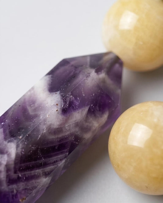Geometric Chevron Amethyst Crystal Point Necklace, Chunky Dreamy Amethyst with Yellow Jade, Adjustable Leather Cord up to 30 Inches
