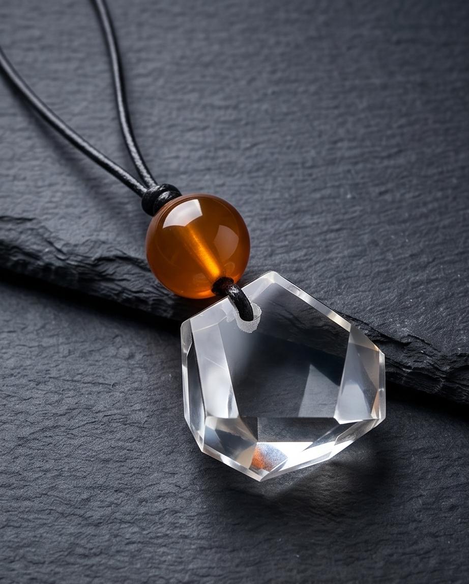 Raw Clear Quartz Necklace Faceted Himalaya Geometric Cut Crystal Point Pendant Red Carnelian Jewelry Men Necklace Yoge Reiki Healing Gift