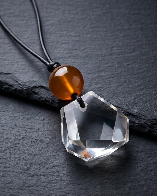 Raw Clear Quartz Necklace Faceted Himalaya Geometric Cut Crystal Point Pendant Red Carnelian Jewelry Men Necklace Yoge Reiki Healing Gift
