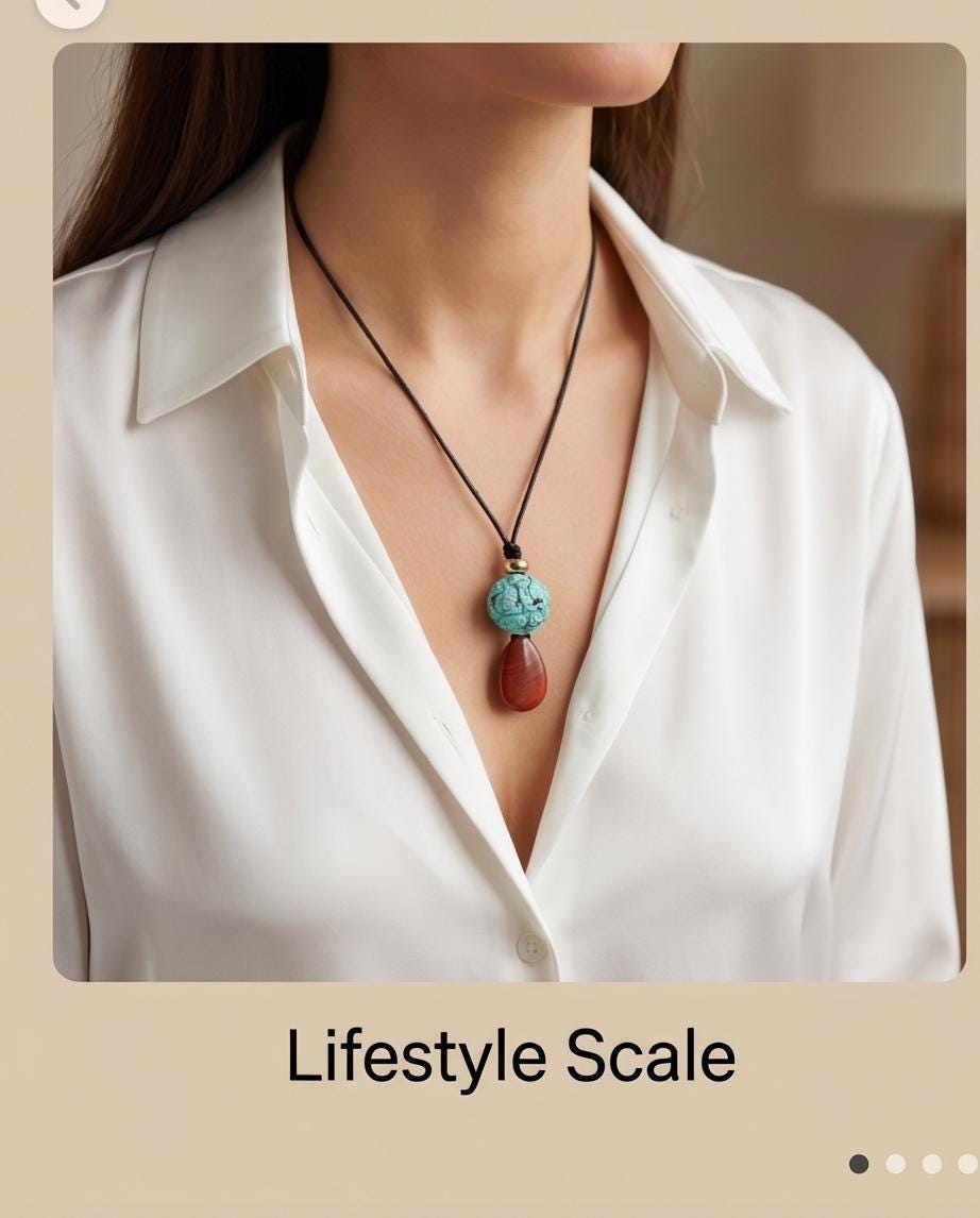 Carved Turquoise Flower & Red Jasper Totem Necklace - 20mm Carved Stone - 30" Adjustable Cord - Earthy Boho Chunky #2075