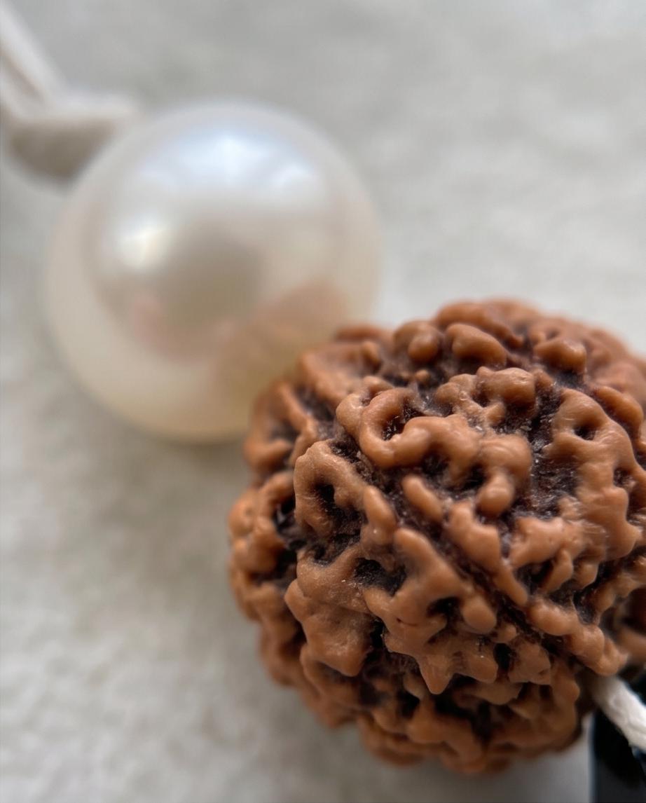 Black Obsidian Rudraksha Seed Necklace, Natural Pearl Chunky Pendant, Adjustable Leather Cord, Spiritual Prayer & Energy Jewelry #2070
