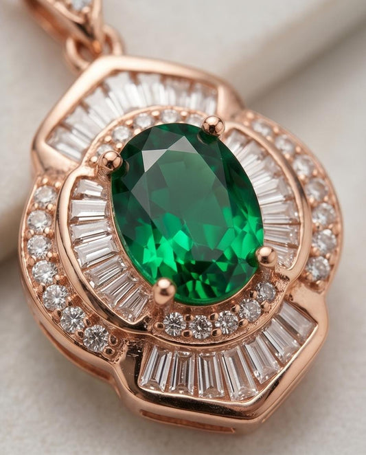 Double Halo Gemstone Rose Gold Emerald Necklace Sterling Silver Flower of Life 1 ct Green Gemstone Pendant Dainty Emerald Pendant #370