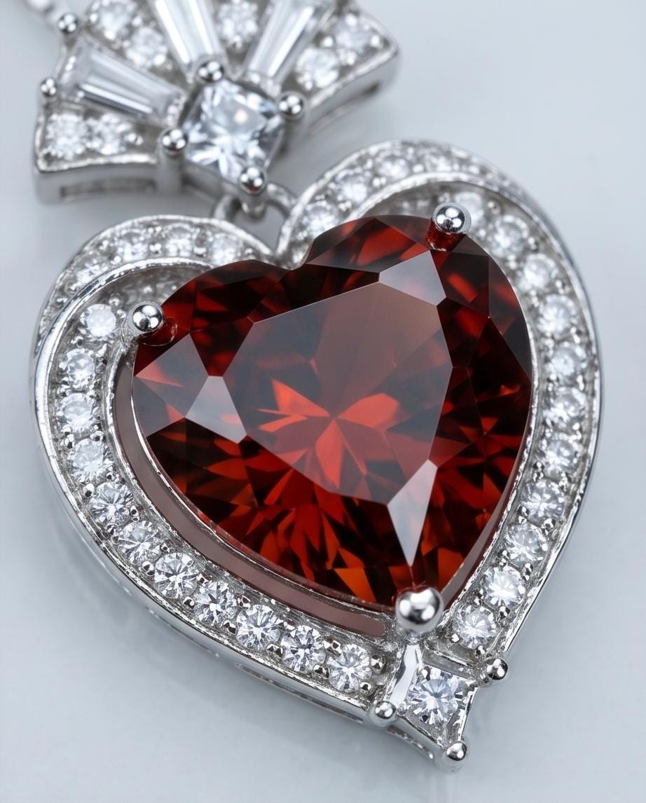 Spessartite Garnet Necklace - 9mm orange red heart Pendant - 18kgp @ Sterling Silver - chain - 3 ct Orange Garnet jewelry #607