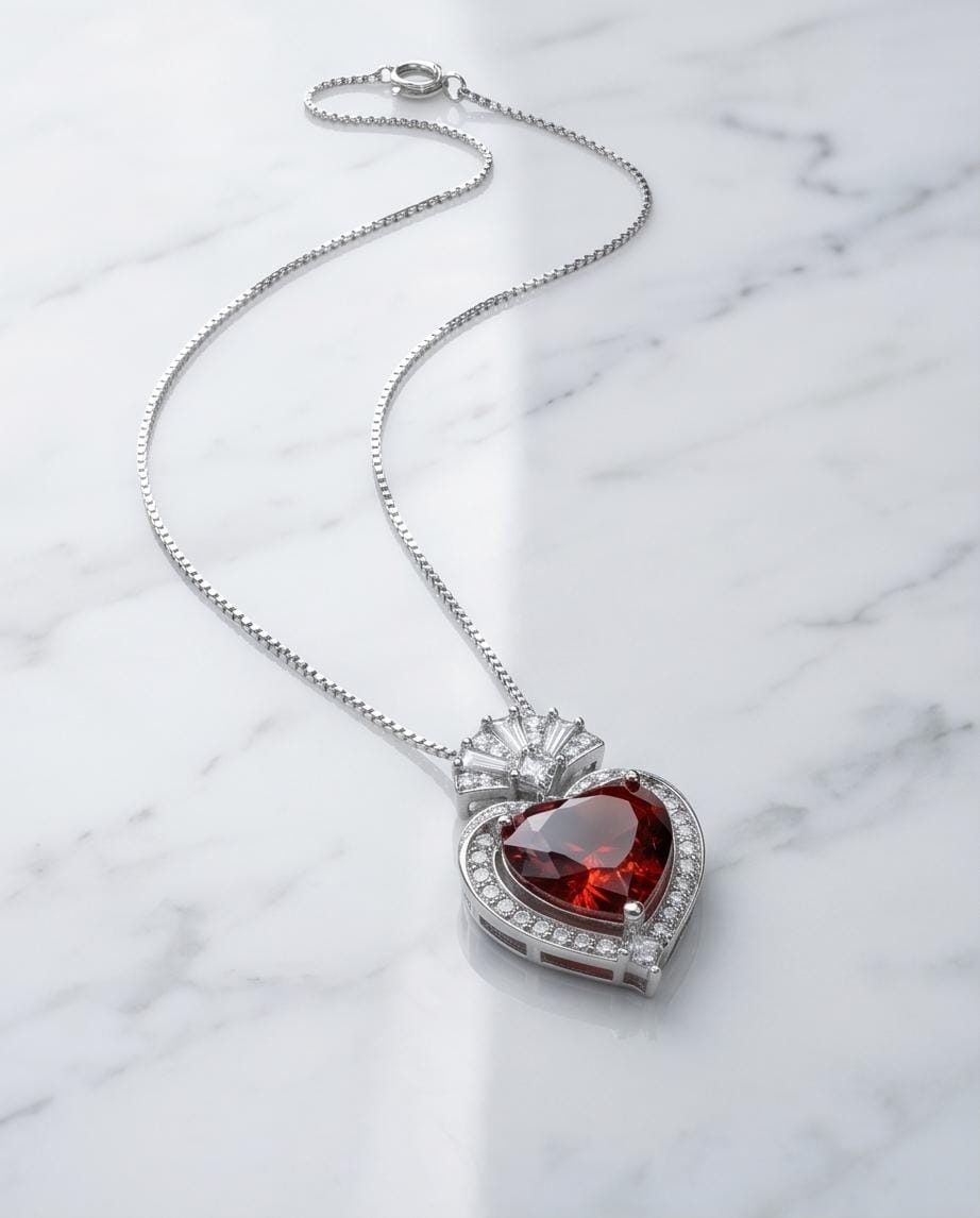Spessartite Garnet Necklace - 9mm orange red heart Pendant - 18kgp @ Sterling Silver - chain - 3 ct Orange Garnet jewelry #607