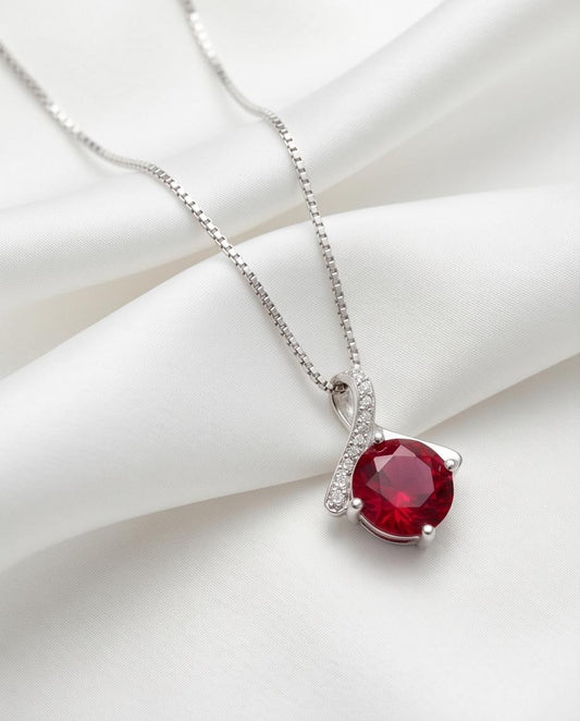Tiny Red Ruby Necklace • Gemstone Bow Necklace • 2CT Bowknot Ruby Pendant • Sterling Silver Infinite Minimalist Red Gemstone Jewelry #107