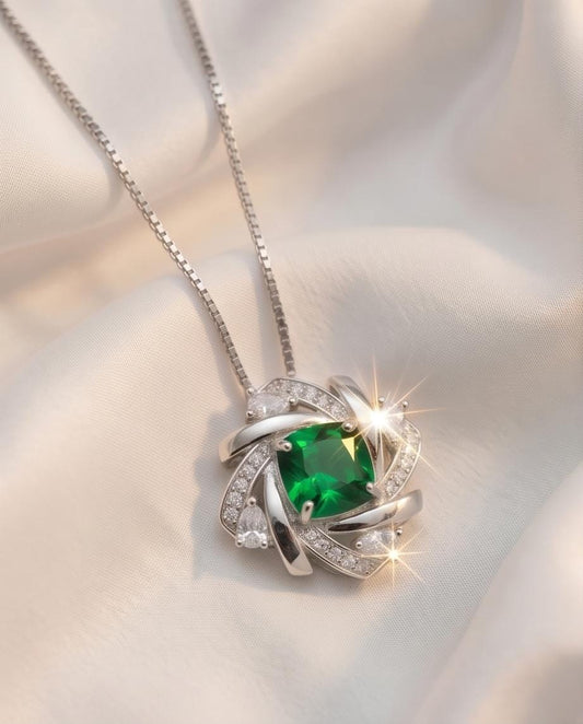 Tiny Square Emerald Necklace - 18kgp @ Sterling Silver - Gemstone Windmill Necklace - Mini Green Emerald Jewelry #304