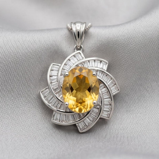 Genuine Citrine Necklace - Sterling Silver 2.8 CT Citrine Pendant - Milky Way Spiral Galaxy Energy Vortexes Windmill Jewelry #820