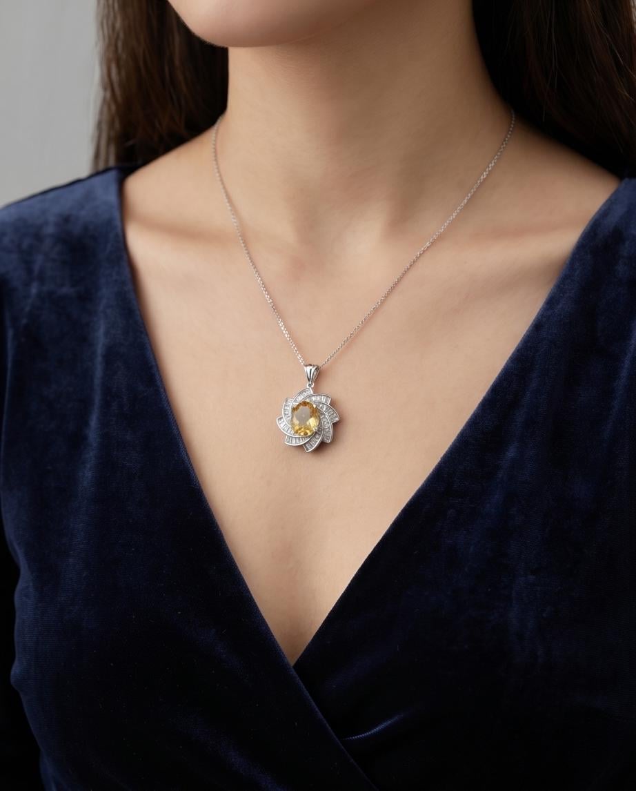 Genuine Citrine Necklace - Sterling Silver 2.8 CT Citrine Pendant - Milky Way Spiral Galaxy Energy Vortexes Windmill Jewelry #820