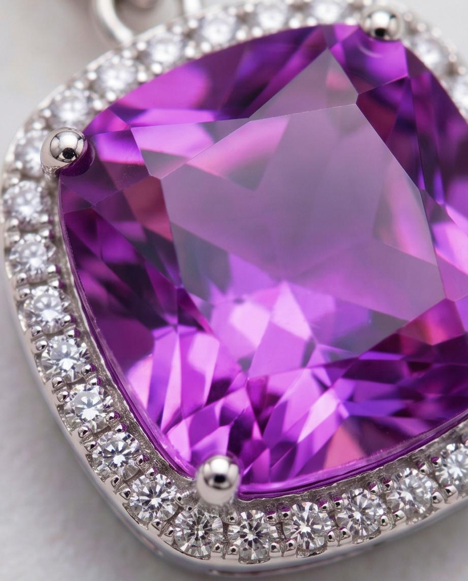 Pink Sapphire Necklace - 6CT Fuchsia Hot Pink Gemstone Pendant - Large Square Sapphire Jewelry Sterling Silver White Gold Plated #462