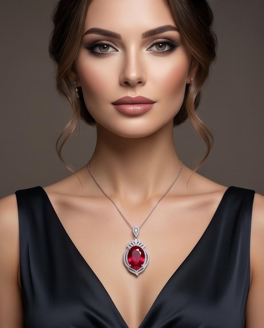 Large Ruby Sterling Silver Necklace 14 ct Oval Lab Red Gemstone Pendant July Birthstone Royal Crown #913