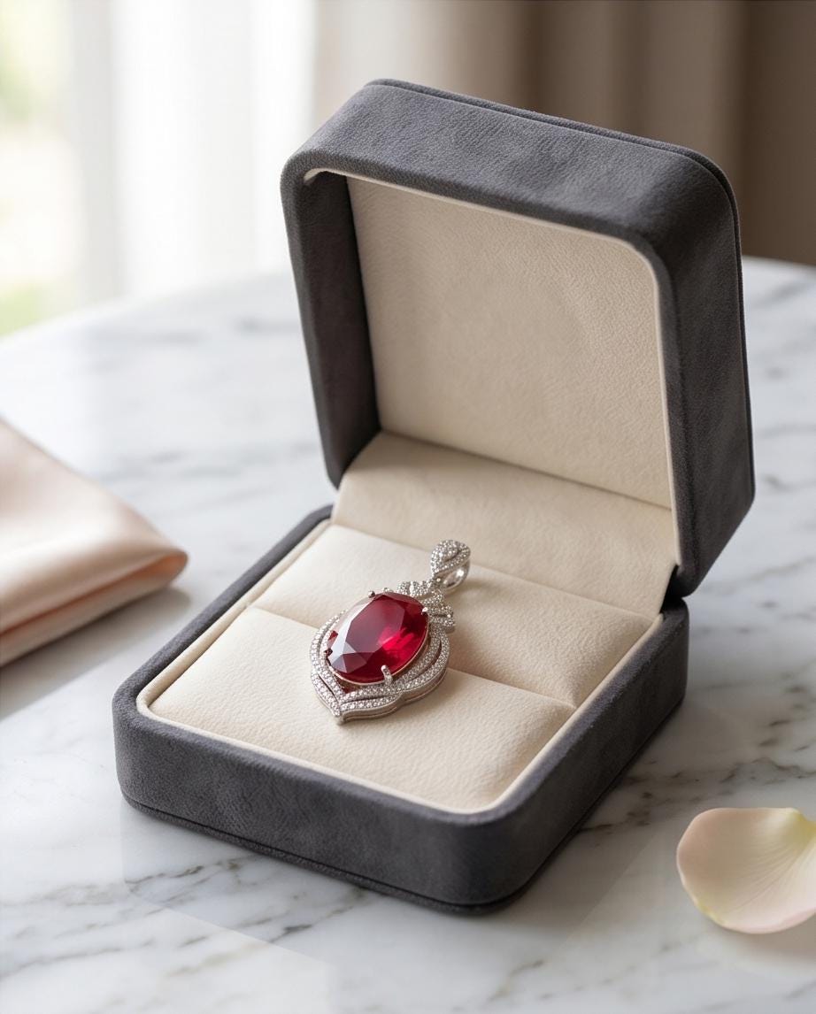Large Ruby Sterling Silver Necklace 14 ct Oval Lab Red Gemstone Pendant July Birthstone Royal Crown #913