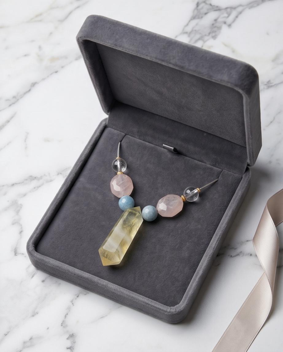Citrine Point Necklace, Raw Gemstone Jewelry, Aquamarine and Rose Quartz Beaded Necklace, Crystal Healing Pendant, Boho Leather Choker